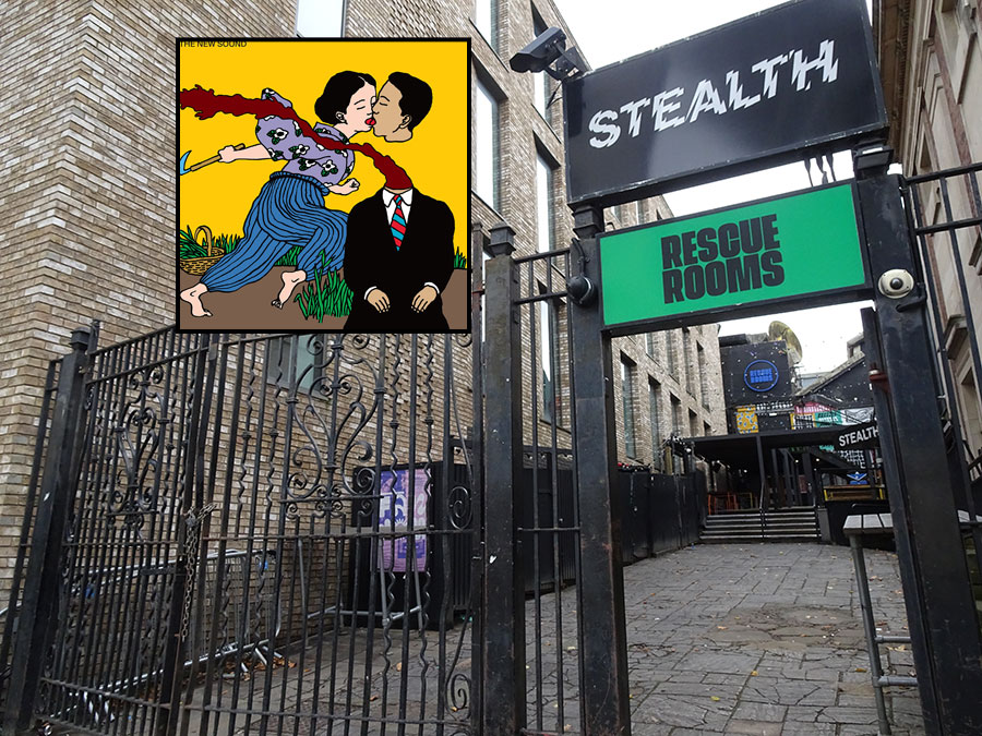 A composite image of Geordie Greep's album cover and the entrance to Stealth and Rescue Rooms in Nottingham